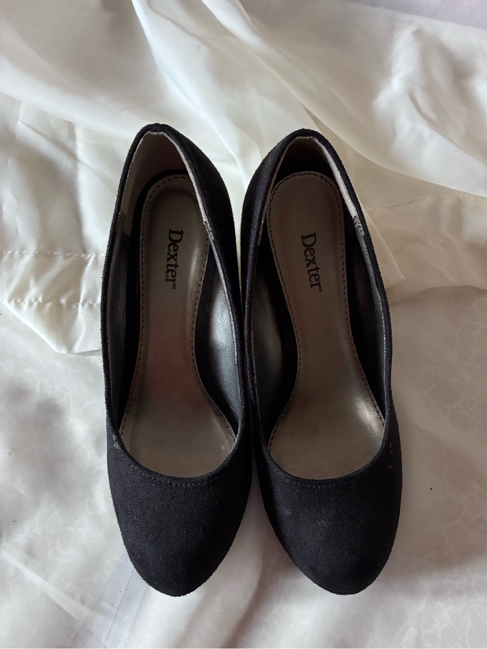Dexter Black Suede Round Toe Heels